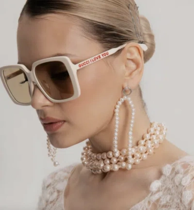 Pre-owned Gucci Gg0567san-006 Ivory Sunglasses