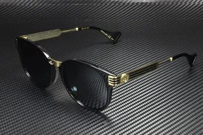 Pre-owned Gucci Gg0586sa 001 Panthos Black Shiny Gold Grey 55 Mm Unisex Sunglasses In Solid Grey