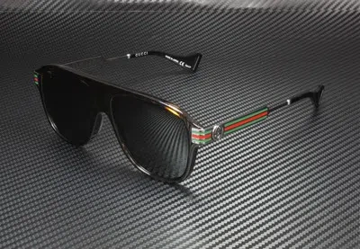 Pre-owned Gucci Gg0587s 002 Round Oval Havana Shiny Ruthenium Green 57 Mm Men's Sunglasses In Polarized Solid Green