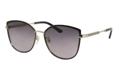Pre-owned Gucci Gg0589sk 001 Black-gold Woman's Cat Eye Sunglasses Grey Lens 57mm In Gray