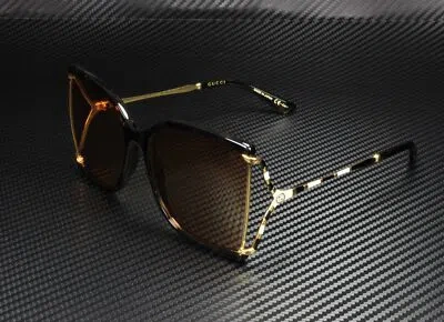 Pre-owned Gucci Gg0592s 003 Square Havana Ivory Gold Orange 60 Mm Women's Sunglasses In Yellow