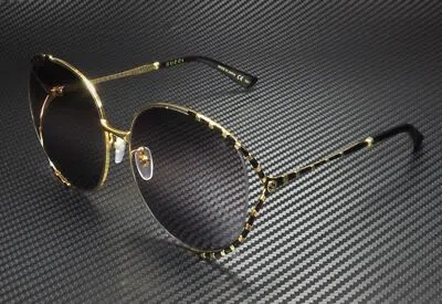 Pre-owned Gucci Gg0595s 005 Round Oval Gold Gold Black Grey 64 Mm Women's Sunglasses In Triple Gradient Grey