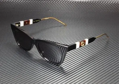Pre-owned Gucci Gg0598s 001 Cat Eye Black Gold Black Grey 53 Mm Women's Sunglasses In Solid Grey