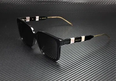 Pre-owned Gucci Gg0599sa 001 Square Black Gold Black Grey 56 Mm Women's Sunglasses In Gray