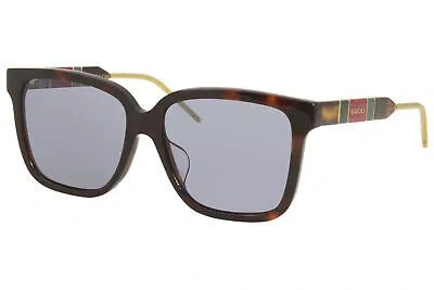 Pre-owned Gucci Gg0599sa 002 Sunglasses Women's Havana/blue Lenses Fashion Square 56mm In Gray