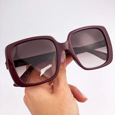 Pre-owned Gucci Gg0632s 003 Burgundy Red Gradient Square Oversized Women Sunglasses