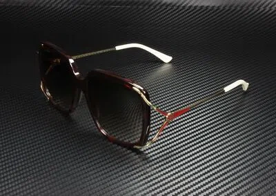 Pre-owned Gucci Gg0647s 002 Square Havana Shiny Gold Brown 56 Mm Women's Sunglasses In Gradient Brown