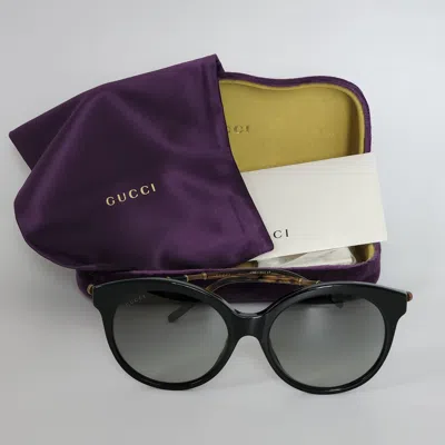 Pre-owned Gucci ? Gg0653s Round Cat Eye 55 Mm Women's Sunglasses 001 Black/ Antique Cooper In Gray