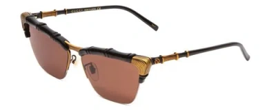 Pre-owned Gucci Gg0660s-001 Women Cateye Designer Sunglasses Black/antique Gold/brown 58mm