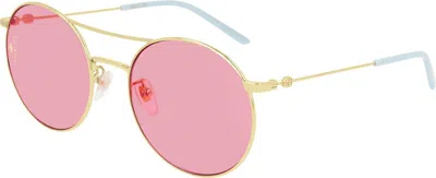 Pre-owned Gucci Gg0680sk 004 Gold/gold Pink Round Sunglasses