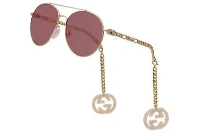 Pre-owned Gucci Gg0725s 003 Sunglasses Gold/red Lenses Removable Heart Chain Earrings