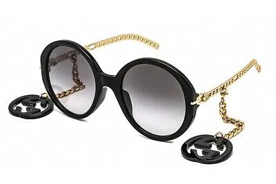 Pre-owned Gucci Gg0726s 001 Sunglasses Black Gold Frame Grey Gradient Lenses 56mm In Gray