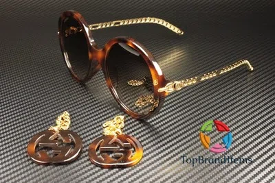 Pre-owned Gucci Gg0726s 002 Round Oval Havana Havana Brown 56 Mm Women's Sunglasses