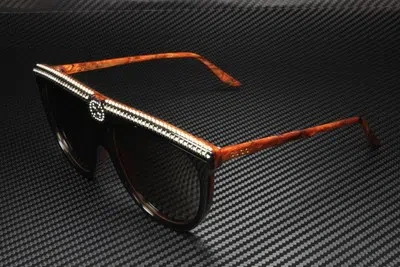 Pre-owned Gucci Gg0732s 005 Aviator Acetate Black Shiny Brown 61 Mm Women's Sunglasses