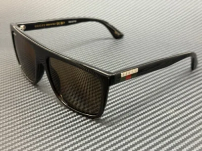 Pre-owned Gucci Gg0748s 005 Black Brown Polarized Men's 59 Mm Sunglasses