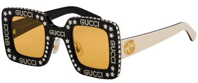 Pre-owned Gucci Gg0780s 008 Black/yellow Square Women's Sunglasses