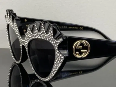 Pre-owned Gucci Gg0781s 003 Hollywood Forever Women's Cat Eye Crystal Sunglasses In Gray