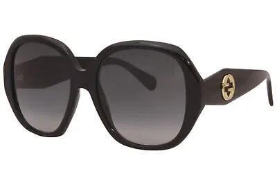 Pre-owned Gucci Gg0796s 001 Sunglasses Women's Black/grey Lenses Fashion Square 56-mm In Gray