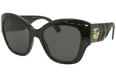Pre-owned Gucci Gg0808s 001 Sunglasses Women's Black/grey Lenses Cat Eye 53mm In Gray