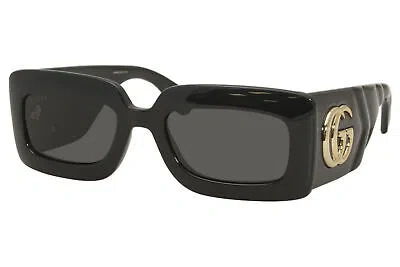 Pre-owned Gucci Gg0811s 001 Sunglasses Women's Black-gold/grey Lenses Rectangular 53mm In Gray