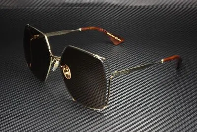 Pre-owned Gucci Gg0817s 002 Geometrical Direct Gold Shiny Brown 65 Mm Women's Sunglasses