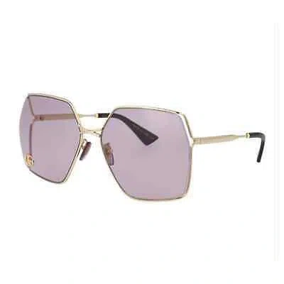 Pre-owned Gucci Gg0817s 007 Gold Rose Violet Purple Lens Woman Sunglasses Oversized Gglogo