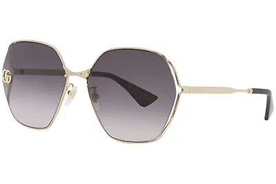 Pre-owned Gucci Gg0818sa 005 Sunglasses Women's Gold/grey Gradient Lenses Square 63mm In Gray