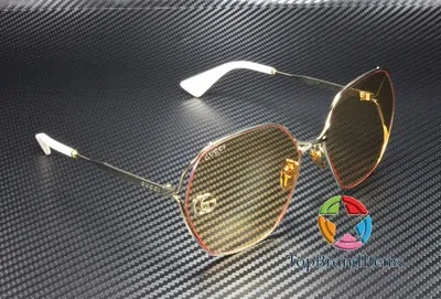 Pre-owned Gucci Gg0818sa 006 Gold Shiny Orange Geometrical Direct 63 Mm Women's Sunglasses