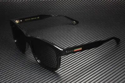 Pre-owned Gucci Gg0824s 005 Rectangular Squared Black Shiny Grey 55 Mm Men's Sunglasses In Gray