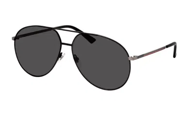 Pre-owned Gucci Gg0832s 001 Men's Silver & Black Frame / Dark Gray Tinted Lens Sunglasses