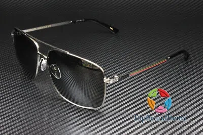 Pre-owned Gucci Gg0836sk 003 Pilot Silver Black Grey 63 Mm Men's Sunglasses In Gray