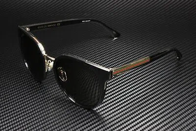 Pre-owned Gucci Gg0850sk 001 Black Shiny Grey Round Oval Panthos 56 Mm Women's Sunglasses In Gray