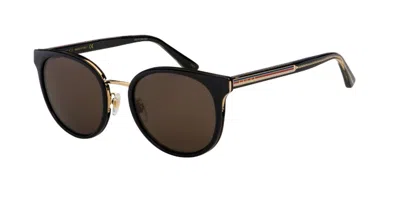 Pre-owned Gucci Gg0850sk 002 Round Oval Panthos Black Shiny Grey 56 Mm Women's Sunglasses In Solid Grey