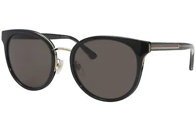 Pre-owned Gucci Gg0850sk 002 Sunglasses Women's Black-gold/grey Lens Fashion Cat Eye 56mm In Gray