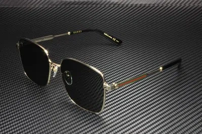Pre-owned Gucci Gg0852sk 001 Rectangular Squared Gold Black Green 58 Mm Women's Sunglasses In Solid Green
