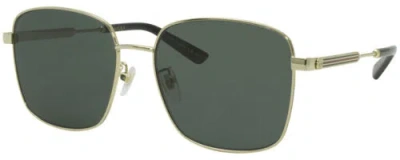 Pre-owned Gucci Gg0852sk-001 Unisex Square Designer Sunglasses Shiny Gold Black/green 58mm In Multicolor