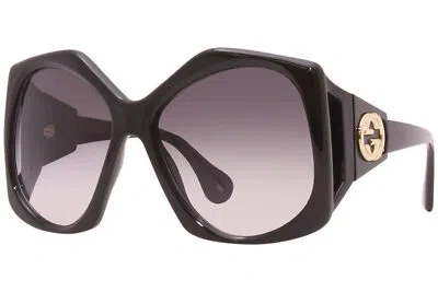 Pre-owned Gucci Gg0875s 001 Sunglasses Women's Black/grey Gradient Lenses Round 62-mm In Gray