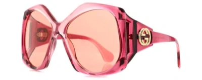 Pre-owned Gucci Gg0875s-003 Women's Oversized Sunglasses Burgundy Pink Crystal/orange 62mm