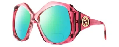 Pre-owned Gucci Gg0875s-003 Women's Polarized Bifocal Sunglasses Pink Crystal 62 Mm 41 Opt In Green Mirror