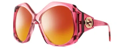 Pre-owned Gucci Gg0875s-003 Women Polarized Sunglasses Burgundy Pink Crystal 62mm 4 Option In Red Mirror Polar