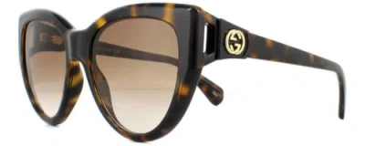 Pre-owned Gucci Gg0877s-002 Cat Eye Sunglasses In Havana Tortoise Gold/brown Gradient 56mm In Multicolor