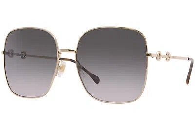 Pre-owned Gucci Gg0879s 001 Sunglasses Women's Gold/grey Gradient Lens Fashion Square 61mm In Gray