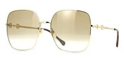 Pre-owned Gucci Gg0879s 002 Sunglasses Gold Frame Gradient Brown Lenses 61mm