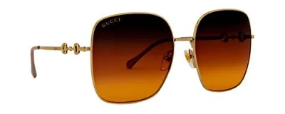 Pre-owned Gucci Gg0879s Women Square Designer Sunglasses In Gold Pearl/brown Gradient 61mm