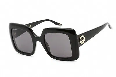 Pre-owned Gucci Gg0896s 001 Sunglasses Shiny Black Frame Dark Grey Lenses 52mm In Gray