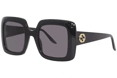 Pre-owned Gucci Gg0896s 001 Sunglasses Women's Black/grey Lenses Fashion Square 52mm In Gray