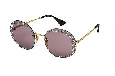 Pre-owned Gucci Gg0899s 001 Sunglasses Gold Frame Violet Lenses 61mm In Purple