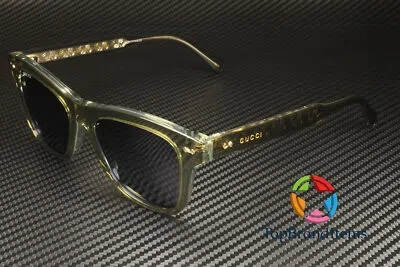 Pre-owned Gucci Gg0910s 002 Rectangular Square Green Green Blue 53 Mm Men's Sunglasses