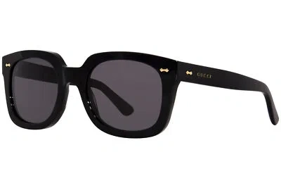 Pre-owned Gucci Gg0912s 005 Sunglasses Men's Shiny Black/grey Lenses Square Shape 54mm In Gray