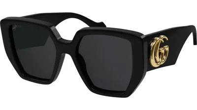 Pre-owned Gucci Gg0956s 003 54mm Black Gold Gg Thick Oversized Sunglasses Italy In Green